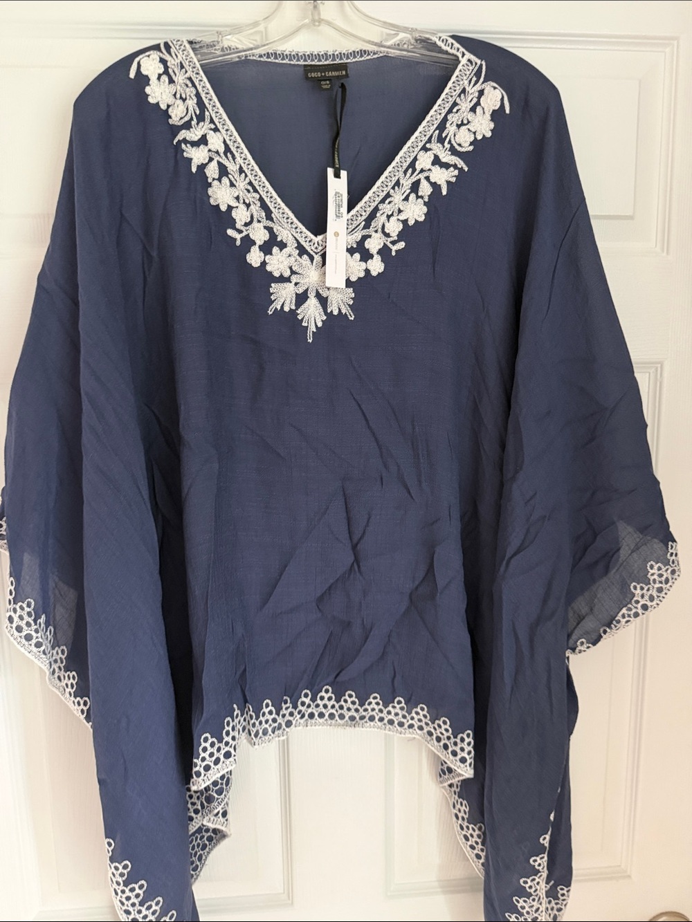 Coco + Carmen Navy Tunic with White Floral Embroidery